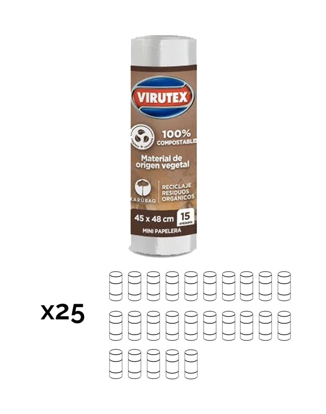 Virutex Bolsa de Basura Papelero 45 x 48 cm 100% Compostable 25 x 15 unid - Puntolimpieza